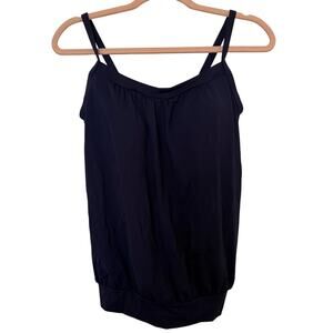 Lands’ End Blouson Tankini Swim Top Navy Blue Chlorine Resistant Size 8